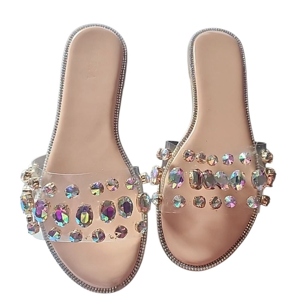 Akira Rhinestone Flat Sandals. Size 7
